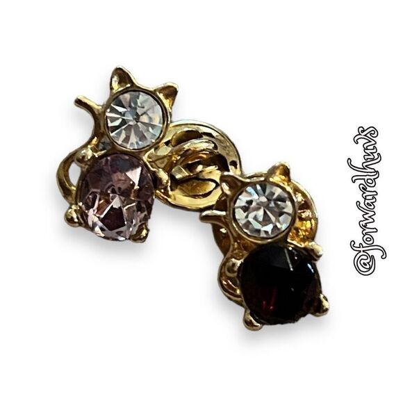 Cat Rhinestone Pin (s) Gold Tone Metal - Picture 7 of 9